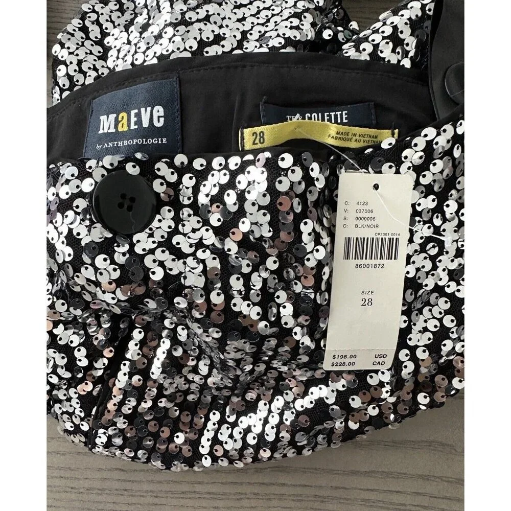 NWT Anthropologie Colette Cropped Wide-Leg Sequin Pants 28 Silver Cocktail $198_10